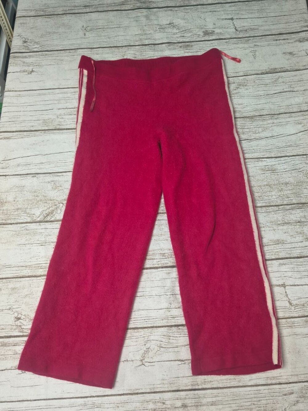 Lord & Taylor 100% Cashmere Pink Track Stripe Knit Pants Size XL Crop Length